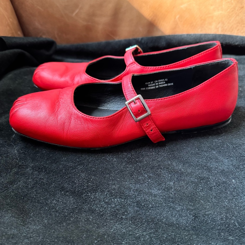 COS Pleated red Leather Mary-Jane ballet flat shoes - Picture 15 of 17
